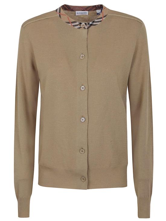 25FW 버버리 체크 트리밍 울 가디건  8112164 A3743 FLAX NUDE NEUTRALS