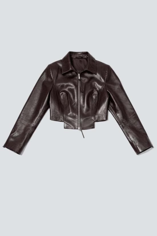  요바나 마르코비치 가죽 자켓 조바나 마르코비치 카멘 가죽 재킷 브라운 - JOVANA MARKOVIC