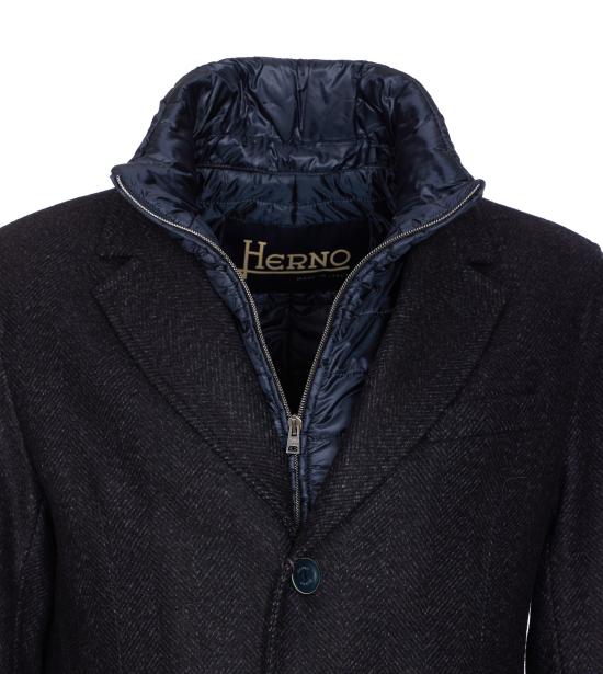 25FW 에르노 헤링본 싱글 브레스티드 코트 CA000216U 33457R9200 Blue - HERNO