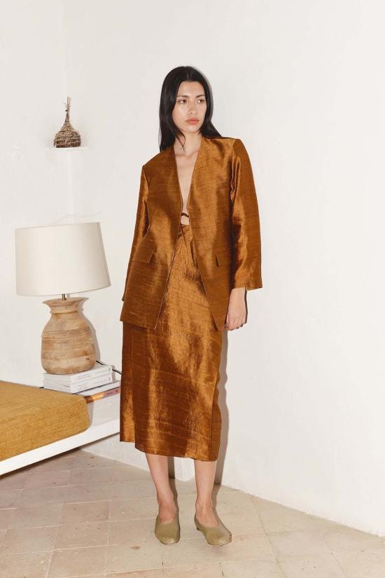  다두라 수트 자켓 Datura Senso Dupion 블레이저 카라멜 - DATURA