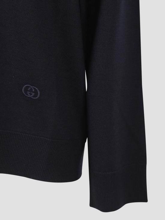 25FW 구찌 딥 브이넥 리브드 커프 울 폴로 스웨터  793883XKFA8 4215 NAVY - GUCCI