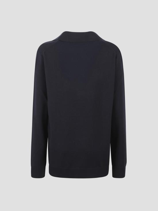 25FW 구찌 딥 브이넥 리브드 커프 울 폴로 스웨터  793883XKFA8 4215 NAVY - GUCCI