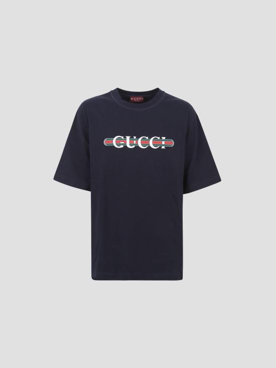 25FW 구찌 프린트 코튼 저지 티셔츠 784361XJGTE 4804 BLUE MC