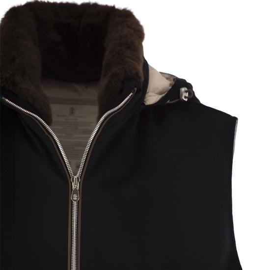 25FW 브루넬로 쿠치넬리 본디드 울 플란넬 후드 다운 베스트 MM4701656 BLACK - BRUNELLO CUCINELLI