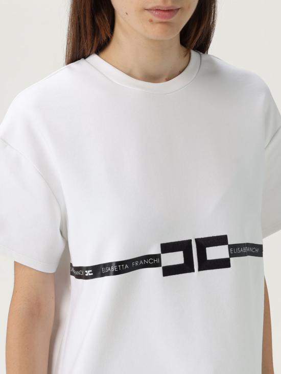 25FW 엘리자베타프랜치 반팔 티셔츠 MA022 270 White - ELISABETTA FRANCHI