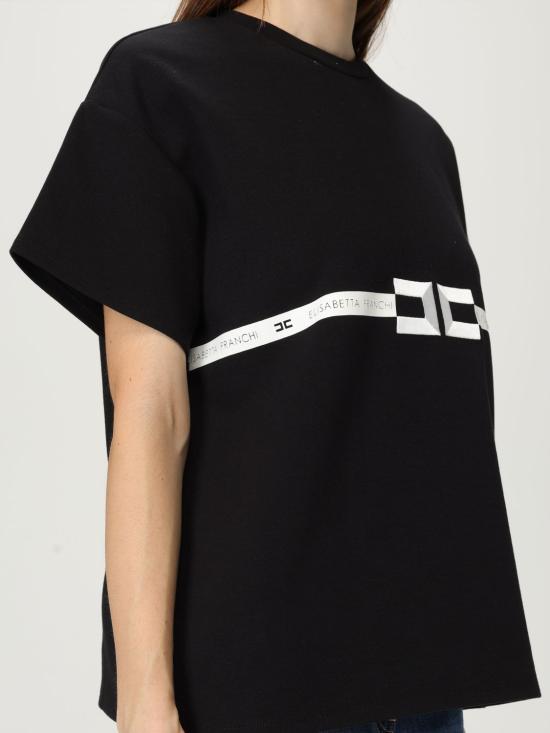 25FW 엘리자베타프랜치 반팔 티셔츠 MA022 110 Black - ELISABETTA FRANCHI
