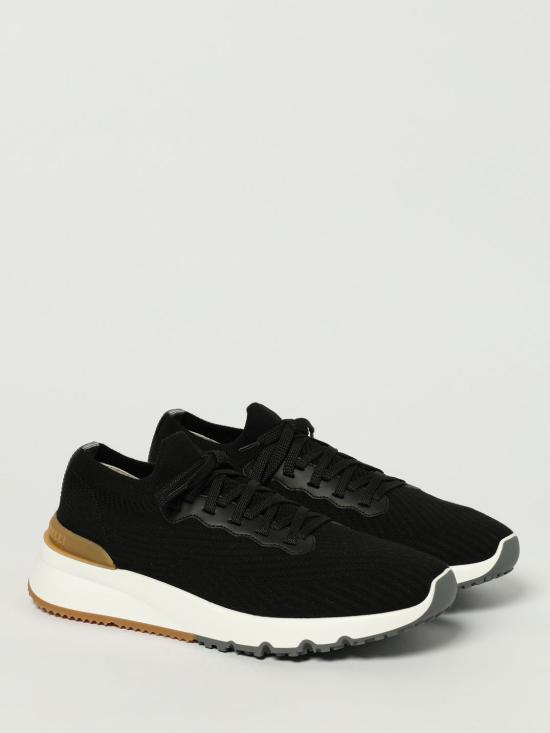 25FW 브루넬로 쿠치넬리 코튼 니트 세미 폴리쉬드 카프스킨 러너 MZUPMBO252 CIK10 Black - BRUNELLO CUCINELLI