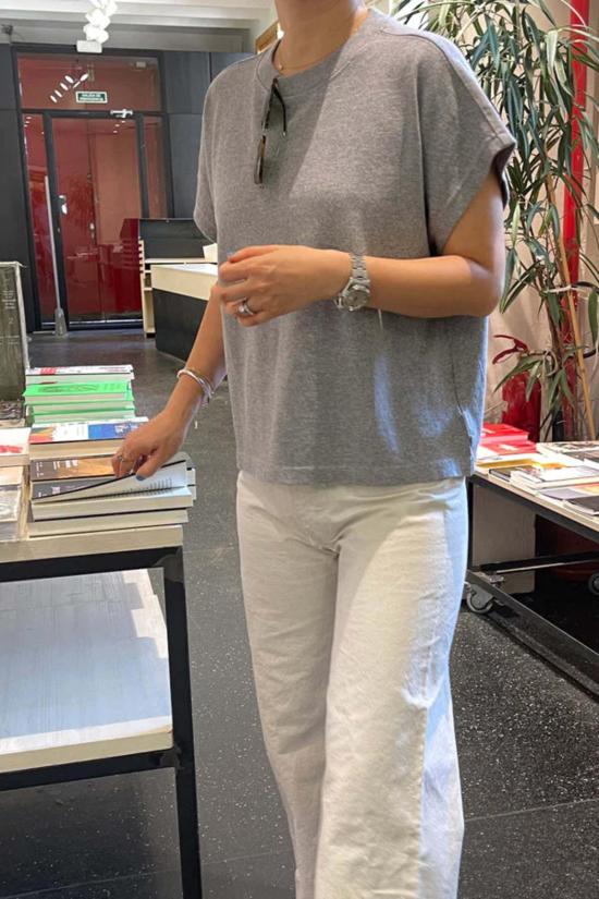  르 본 숍 반팔 티셔츠 르 봉 숍 잔느 티 헤더 그레이 - Le Bon Shoppe