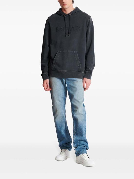  발망 후드 티셔츠 EH1JT047BC72YGD Grey - BALMAIN