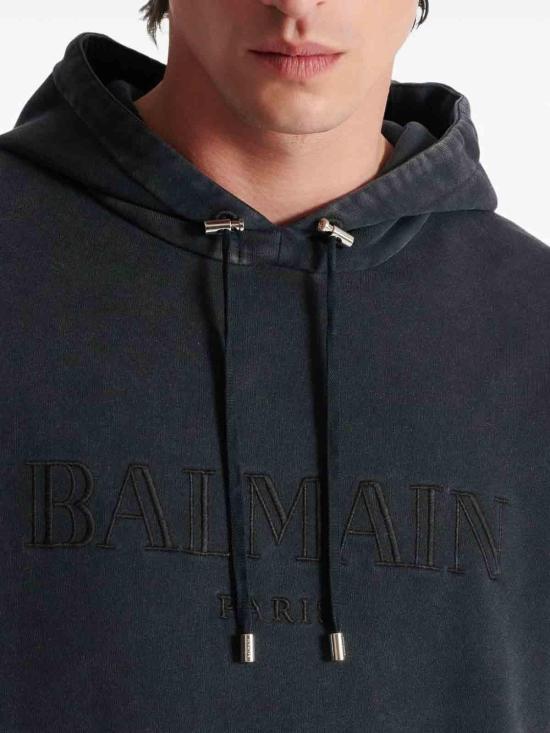  발망 후드 티셔츠 EH1JT047BC72YGD Grey - BALMAIN