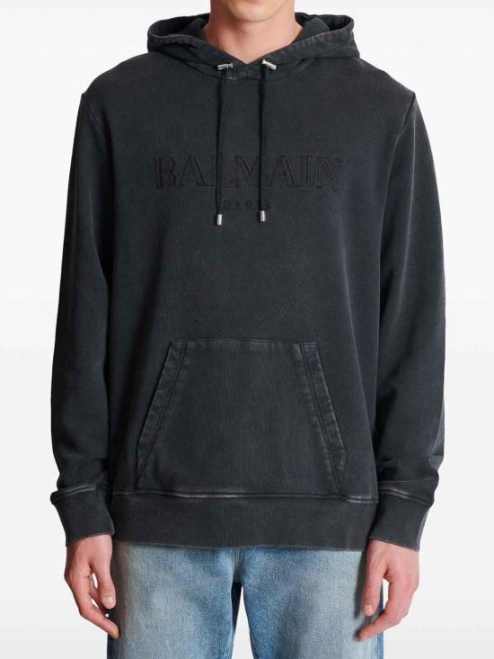  발망 후드 티셔츠 EH1JT047BC72YGD Grey - BALMAIN