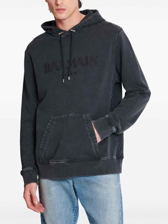  발망 후드 티셔츠 EH1JT047BC72YGD Grey - BALMAIN