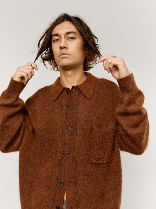  카미엘 포트젠스 가디건 Camiel Fortgens 브라운 알파카 울 헤어리 카디건 - CAMIEL FORTGENS