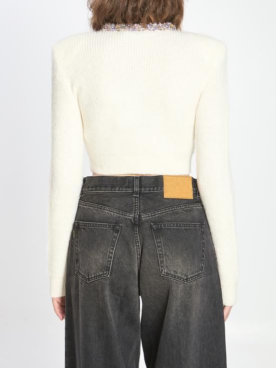 25FW 셀프 포트레이트 엠벨리시드 트림 가디건 AW25135C CREAM - SELF PORTRAIT