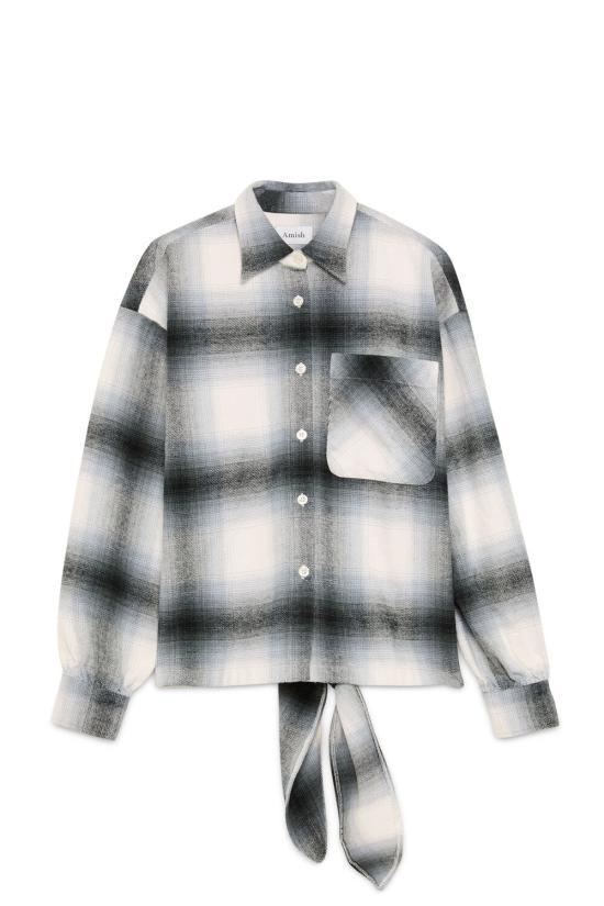 25FW 아미시 블라우스 여성 AMD168CN380124 C0533  앞치마 패치 여성 아미쉬 체크 워시드 그레이/블랙 아미쉬