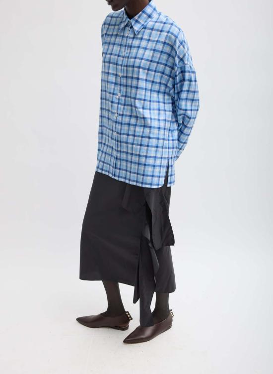  티비 셔츠 오티스 체크 오버사이즈 셔츠 - TIBI