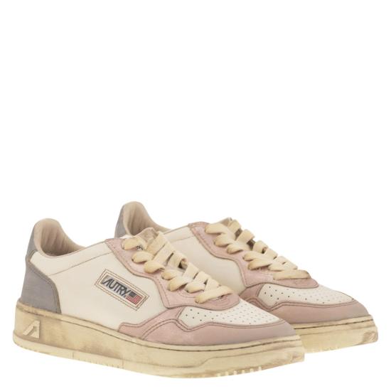 25FW 오트리 슈퍼 빈티지 메달리스트 로우 레더 스니커즈 AVLW WHITE PINK - AUTRY