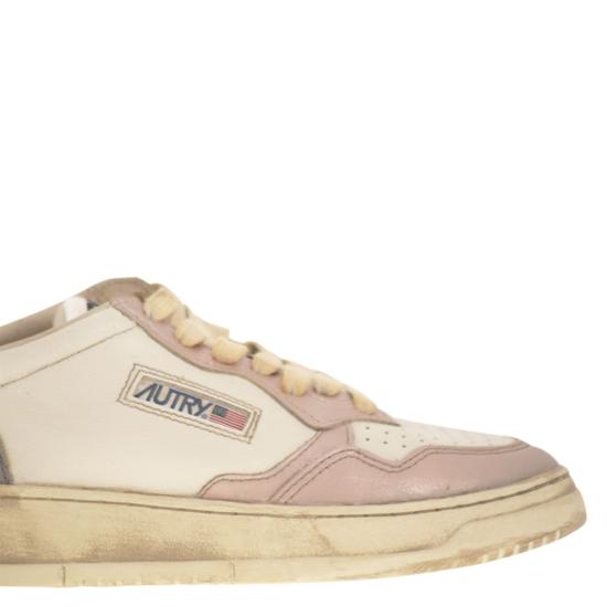 25FW 오트리 슈퍼 빈티지 메달리스트 로우 레더 스니커즈 AVLW WHITE PINK - AUTRY