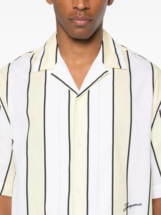 25FW 자크뮈스 반팔 셔츠 25ESHM00200CW00484 PRINT STRIPES WHITE YEL 2BM - JACQUEMUS