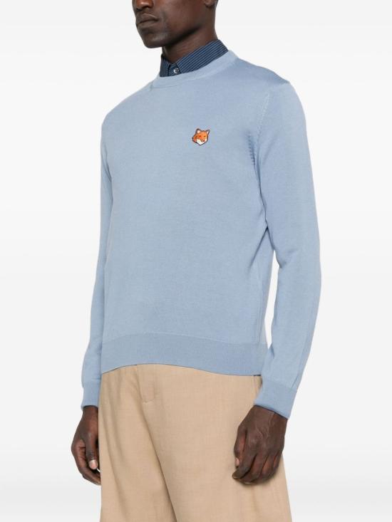 25FW 메종키츠네 폭스 헤드 메리노 레귤러 스웨터 PM00801KT11810331 CLEAR BLUE - MAISON KITSUNE