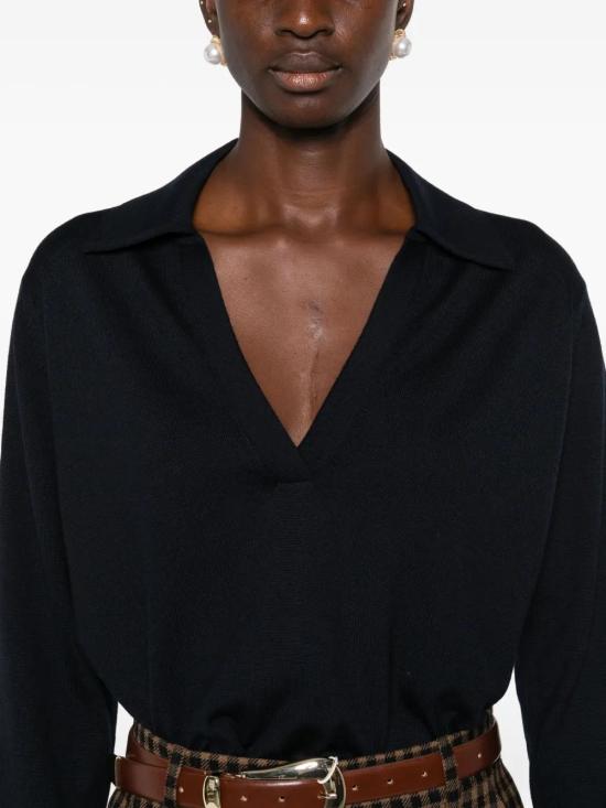 25FW 구찌 딥 브이넥 리브드 커프 울 폴로 스웨터 793883XKFA8 4215 NAVY - GUCCI