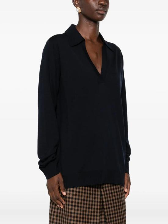 25FW 구찌 딥 브이넥 리브드 커프 울 폴로 스웨터 793883XKFA8 4215 NAVY - GUCCI