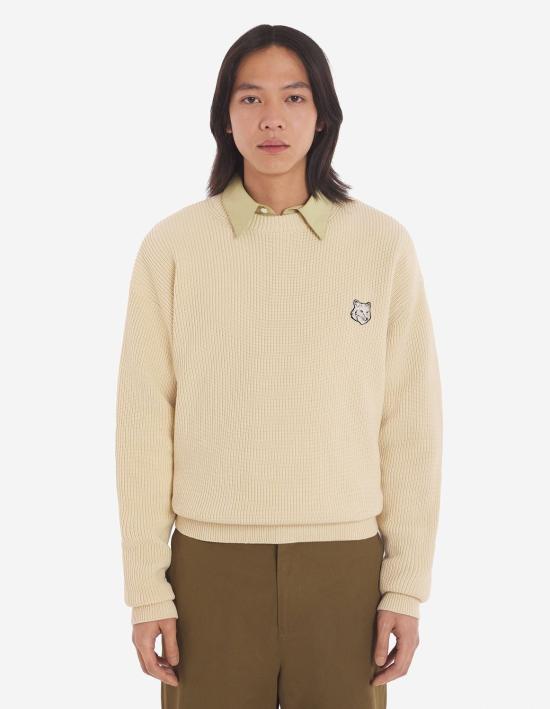  메종키츠네 볼드 폭스헤드 패치 콤포트 시보리 스웨터 MM00809KT1098 PAPER - MAISON KITSUNE