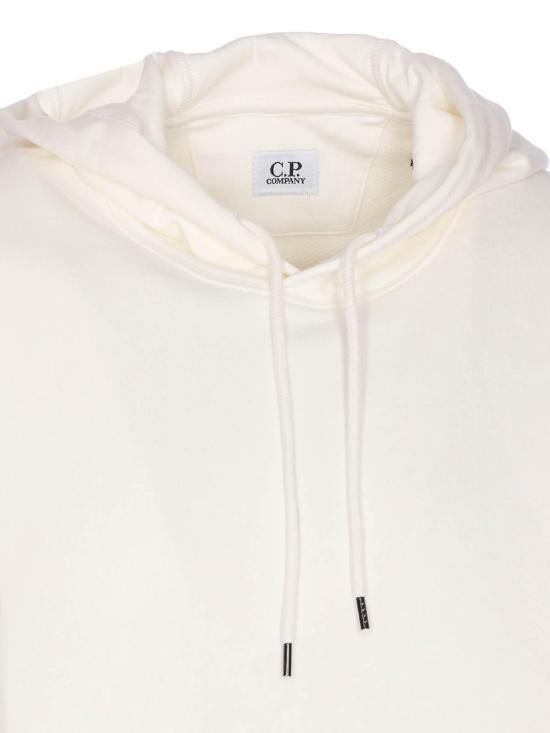  씨피 컴퍼니 다이애그널 레이즈드 플리스 렌즈 레귤러 핏 후드 티셔츠  RCCMSS714A005086W103 White - C.P. COMPANY