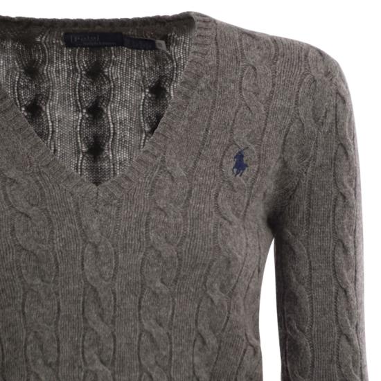 25FW 폴로 랄프로렌 포니 로고 자수 케이블 니트 v넥 스웨터 211971866 GREY - POLO RALPH LAUREN