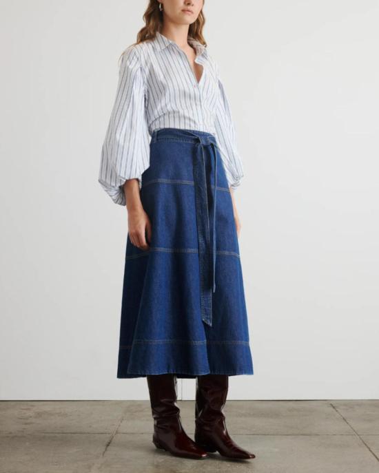  타냐 테일러 데님 스커트 허들리 스커트 클래식 인디고 블루 - TANYA TAYLOR