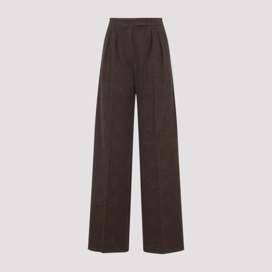 25FW 막스마라 폰자 체크 울 팬츠 252178603260013270 001 BROWN - MAX MARA