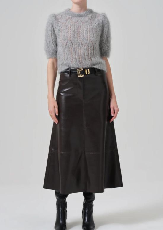  시티즌 오브 휴머니티 데님 스커트 카시아 레더 스커트 초콜릿 브라운 - CITIZEN OF HUMANITY