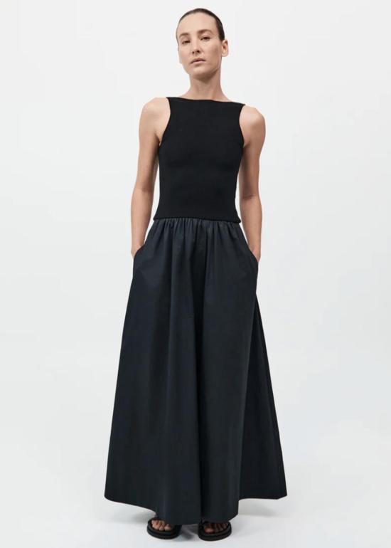  세인트아그니 롱 원피스 생 아그니 바토 컷아웃 드레스 블랙