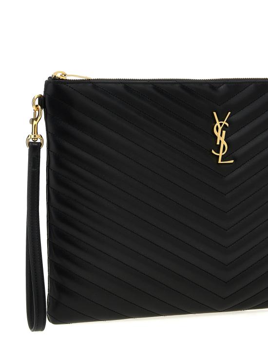 26SS 생로랑 마틀라세 레더 골드 모노그램 도큐먼트 홀더 440222CWU011000 Black - SAINT LAURENT