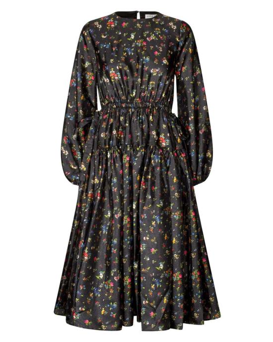  스티네 고야 롱 원피스 스틴 고야 웨이스트 타이 러플 미디 드레스 블랙