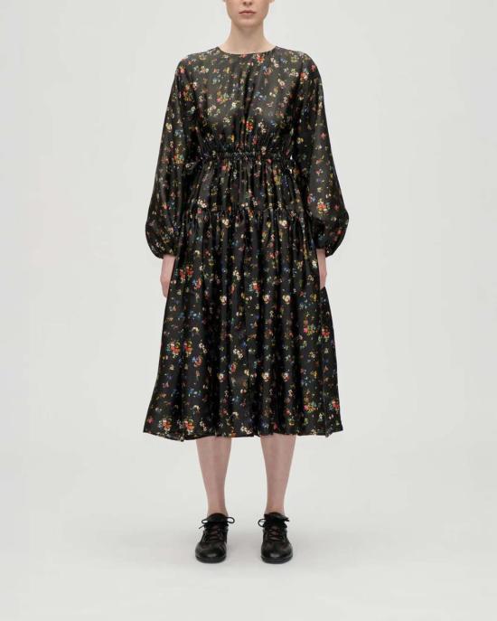  스티네 고야 롱 원피스 스틴 고야 웨이스트 타이 러플 미디 드레스 블랙 - STINE GOYA