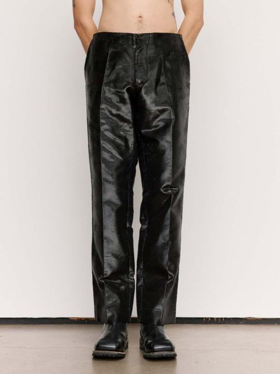  MM6 메종마르지엘라 스트레이트 팬츠 Mm6 메종 마르지엘라 블랙 하이샤인 디스트레스드 자카드 팬츠