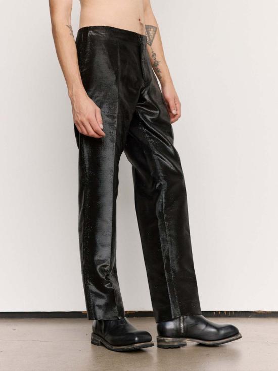  MM6 메종마르지엘라 스트레이트 팬츠 Mm6 메종 마르지엘라 블랙 하이샤인 디스트레스드 자카드 팬츠 - MM6 MAISON MARGIELA