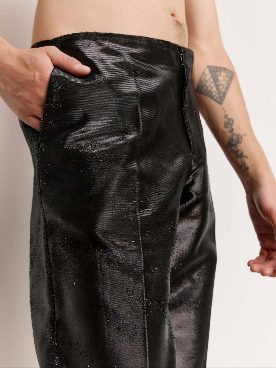  MM6 메종마르지엘라 스트레이트 팬츠 Mm6 메종 마르지엘라 블랙 하이샤인 디스트레스드 자카드 팬츠 - MM6 MAISON MARGIELA