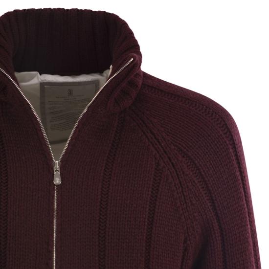 25FW 브루넬로 쿠치넬리 하이 칼라 집업 스웨터 MA2301206 BORDEAUX - BRUNELLO CUCINELLI