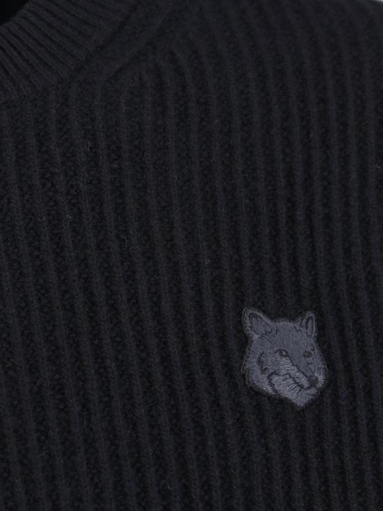 25FW 메종키츠네 폭스 헤드 울 립드 스웨터 PM00811KT1149P199 Black - MAISON KITSUNE