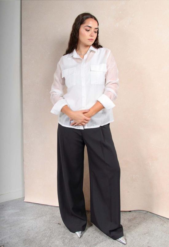  더 엔케이씨 스토어 민소매 티셔츠 Nkc 스토어 화이트 시스루 버튼업 셔츠