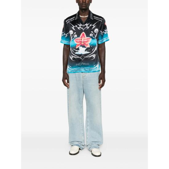 25FW 카사블랑카 반팔 셔츠 SH 003 03 BLADE BLACK BLUE - CASABLANCA