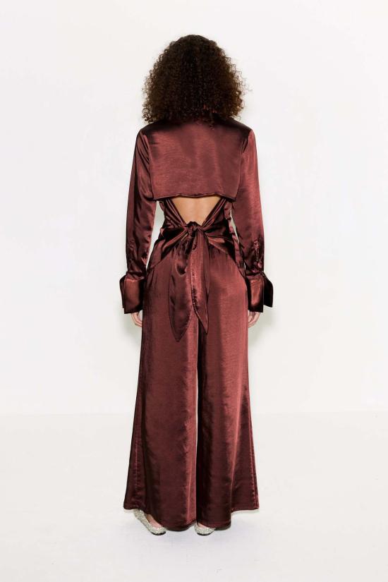  사이먼밀러 블라우스 사이먼 밀러 로크 새틴 버튼업 셔츠 초코 브라운 - SIMONMILLER