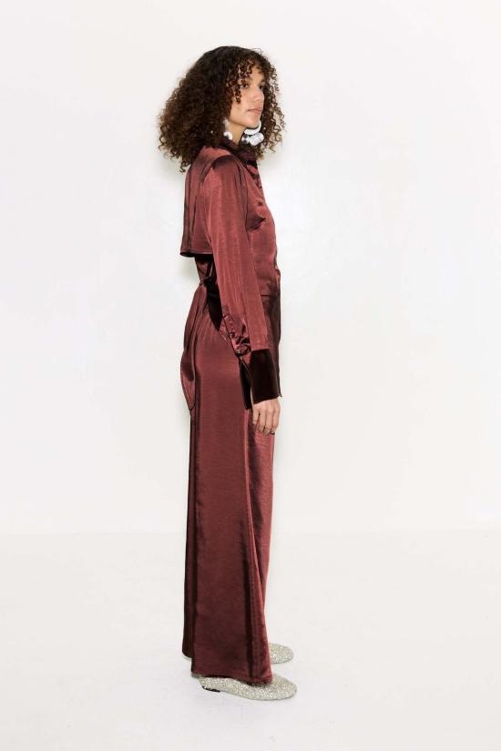  사이먼밀러 블라우스 사이먼 밀러 로크 새틴 버튼업 셔츠 초코 브라운 - SIMONMILLER