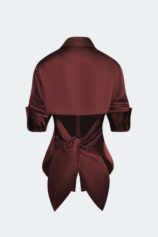  사이먼밀러 블라우스 사이먼 밀러 로크 새틴 버튼업 셔츠 초코 브라운 - SIMONMILLER