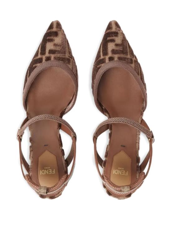 25FW 펜디 콜리브리 라이트 FF 패브릭 미디움 힐 슬링백 8J8362AOTP F1TPH BROWN - FENDI