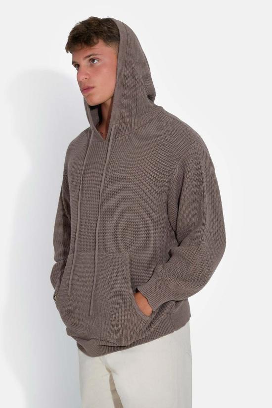  블루&크림 터틀넥 페리 리브드 후디 - BLUE&CREAM