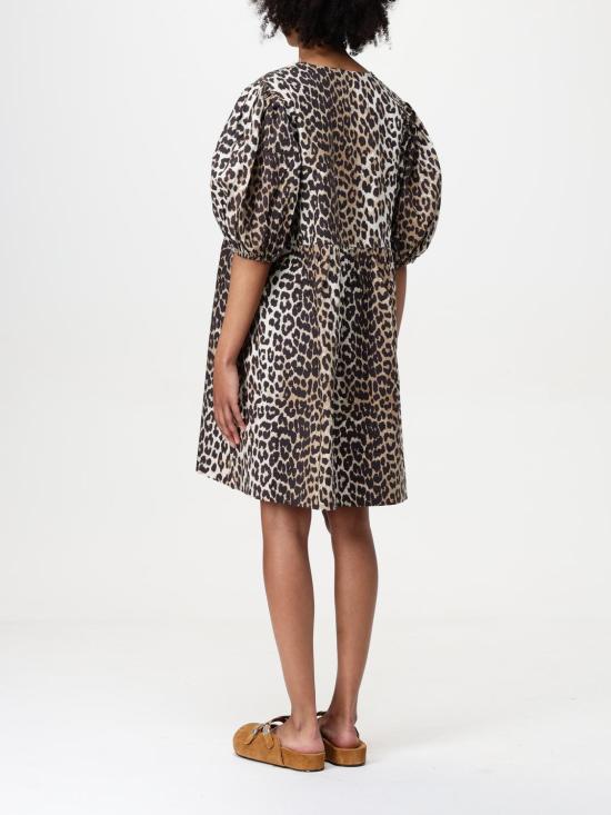 26SS 가니 프린티드 타이 스트링 포플린 미니 드레스 F9758 943 Brown - GANNI