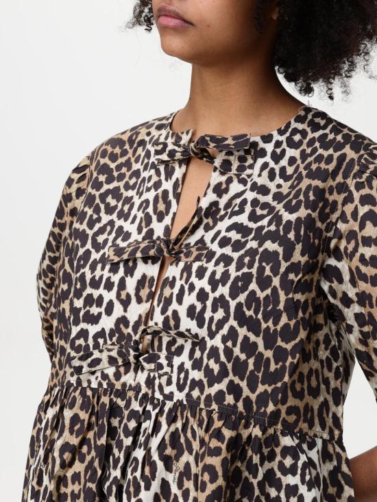 26SS 가니 프린티드 타이 스트링 포플린 미니 드레스 F9758 943 Brown - GANNI